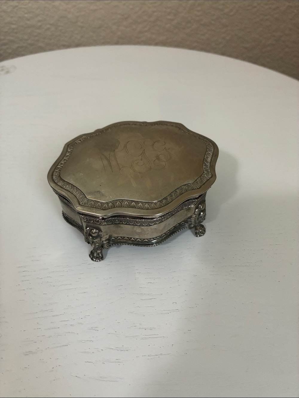 Ornate Scalloped Silver-plated Trinket Box